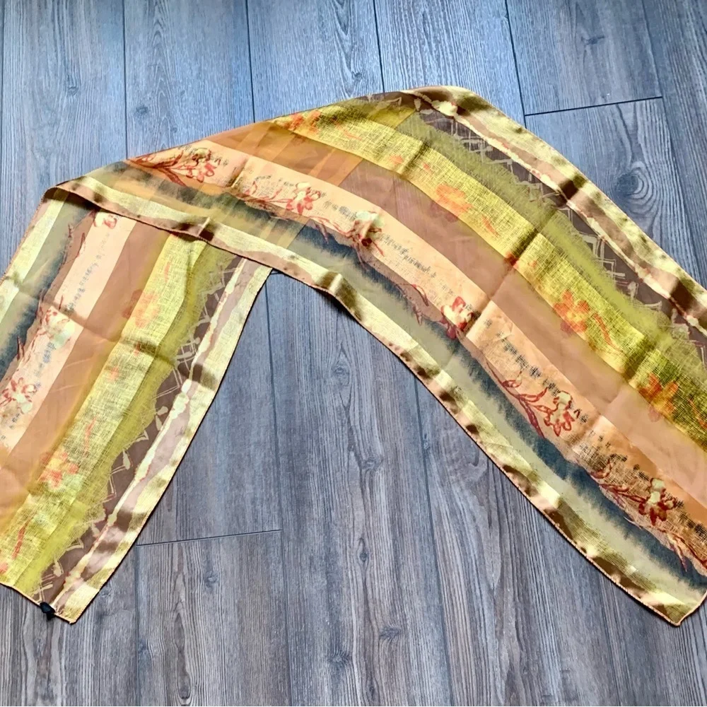Vibrant Orange and Gold Sheer Scarf